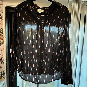 L'AGENCE Black Blouse with Lipstick Pattern